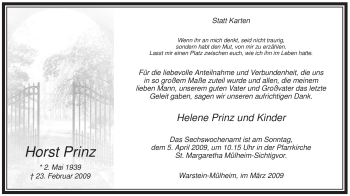 Traueranzeige von Horst Prinz von Tageszeitung