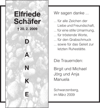 Traueranzeige von Elfriede Schäfer von Tageszeitung
