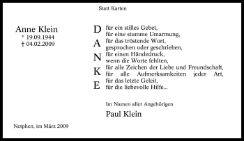 Traueranzeige von Anne Klein von Tageszeitung