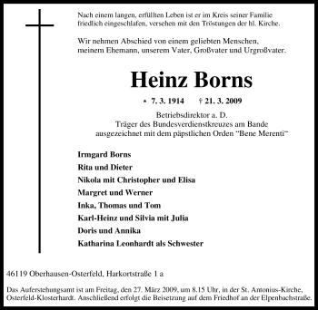 Traueranzeige von Heinz Borns von Tageszeitung