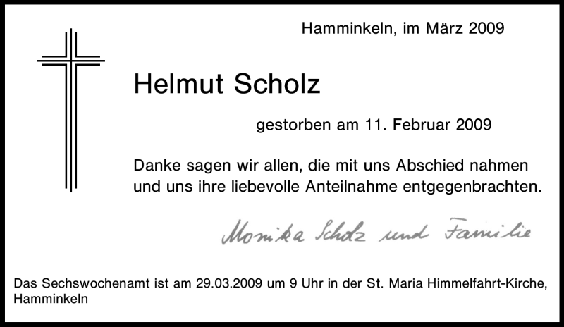  Traueranzeige für Helmut Scholz vom 24.03.2009 aus Tageszeitung