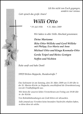 Traueranzeige von Willi Otto von Tageszeitung