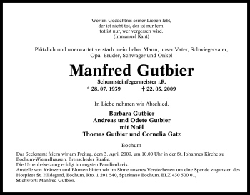 Traueranzeige von Manfred Gutbier von Tageszeitung