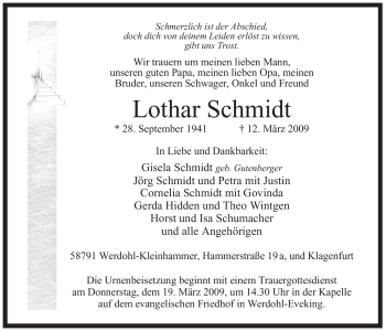 Traueranzeige von Lothar Schmidt von Tageszeitung