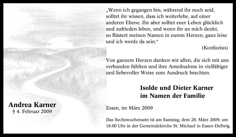  Traueranzeige für Andrea Karner vom 12.03.2009 aus Tageszeitung