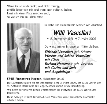 Traueranzeige von Willi Vascellari von Tageszeitung