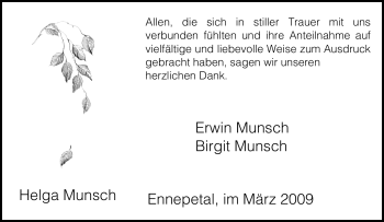 Traueranzeige von Helga Munsch von Tageszeitung