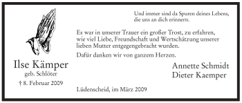 Traueranzeige von Ilse Kämper von Tageszeitung