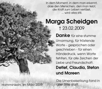 Traueranzeige von Marga Scheidgen von Tageszeitung