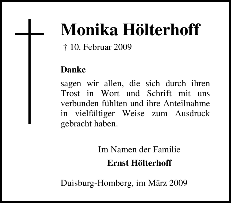  Traueranzeige für Monika Hölterhoff vom 10.03.2009 aus Tageszeitung