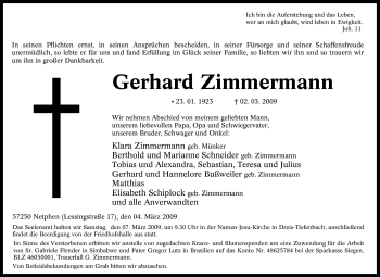 Traueranzeige von Gerhard Zimmermann von Tageszeitung