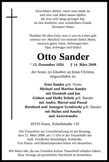 Traueranzeige von Otto Sander von Tageszeitung