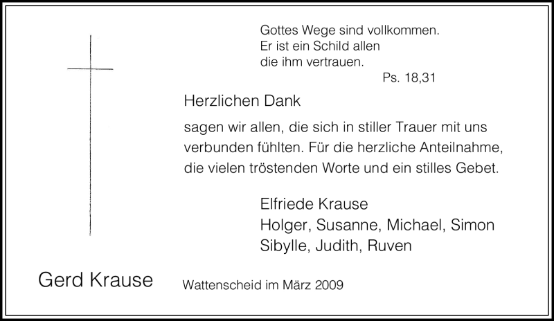  Traueranzeige für Gerd Krause vom 25.03.2009 aus Tageszeitung