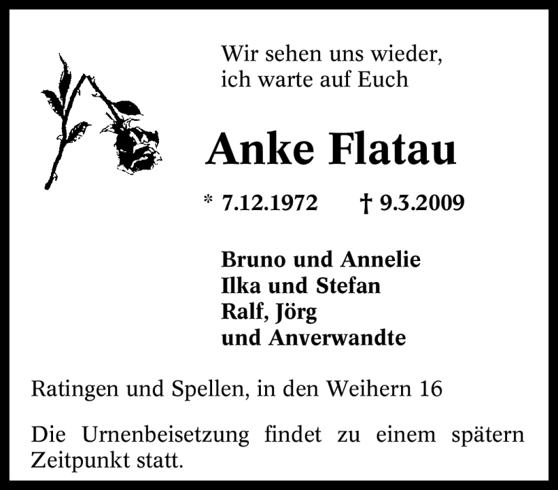  Traueranzeige für Anke Flatau vom 12.03.2009 aus Tageszeitung