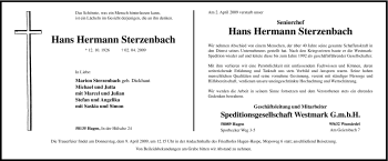Traueranzeige von Hans Hermann Sterzenbach von Tageszeitung