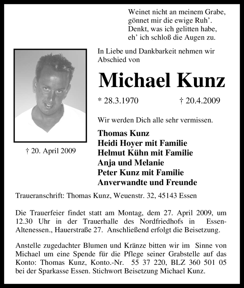 Traueranzeigen Von Michael Kunz Trauer In NRW De