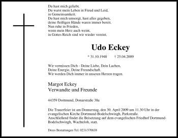 Traueranzeige von Udo Eckey von Tageszeitung
