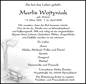 Traueranzeige von Marlis Wojtyniak von Tageszeitung
