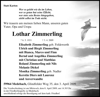 Traueranzeige von Lothar Zimmerling von Tageszeitung