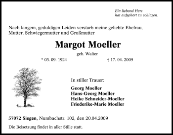 Traueranzeige von Margot Moeller von Tageszeitung
