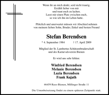 Traueranzeige von Stefan Berendsen von Tageszeitung