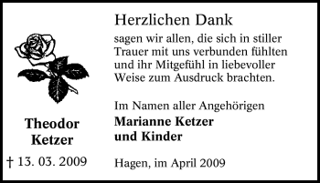 Traueranzeige von Theodor Ketzer von Tageszeitung