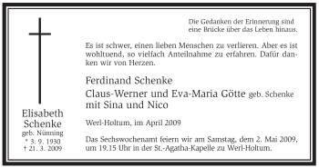 Traueranzeige von Elisabeth Schenke von Tageszeitung