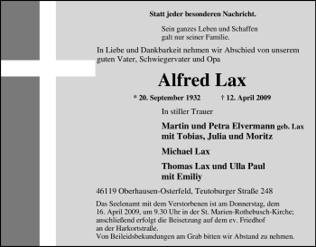 Traueranzeige von Alfred Lax von Tageszeitung