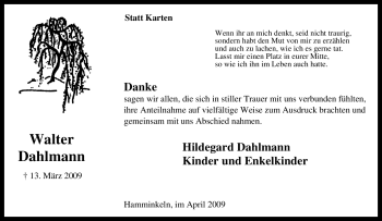 Traueranzeige von Walter Dahlmann von Tageszeitung