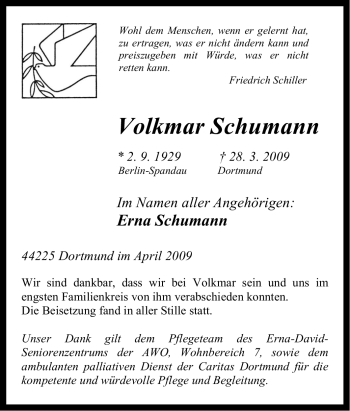 Traueranzeige von Volkmar Schumann von Tageszeitung