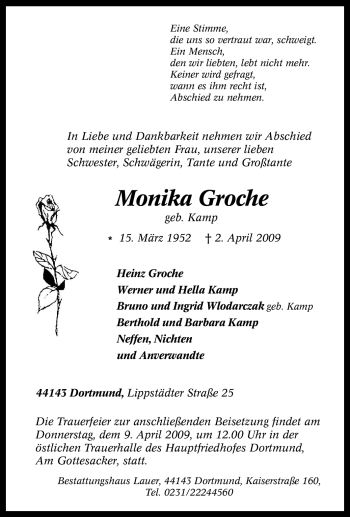 Traueranzeige von Monika Groche von Tageszeitung