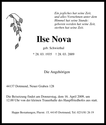Traueranzeige von Ilse Nova von Tageszeitung