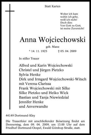 Traueranzeige von Anna Wojciechowski von Tageszeitung