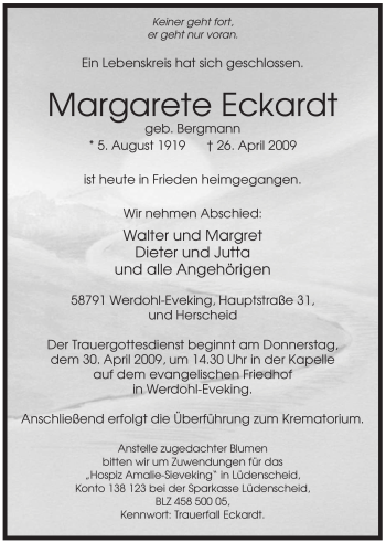 Traueranzeige von Margarete Eckardt von Tageszeitung