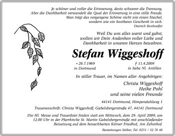 Traueranzeige von Stefan Wiggeshoff von Tageszeitung