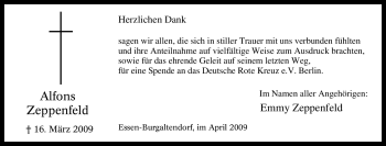 Traueranzeige von Alfons Zeppenfeld von Tageszeitung