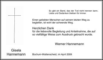 Traueranzeige von Gisela Hannemann von Tageszeitung
