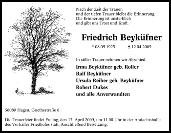 Traueranzeige von Friedrich Beyküfner von Tageszeitung