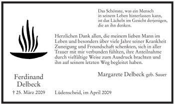Traueranzeige von Ferdinand Delbeck von Tageszeitung