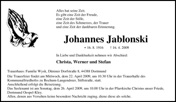 Traueranzeige von Johannes Jablonski von Tageszeitung