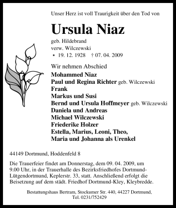Traueranzeige von Ursula Niaz von Tageszeitung