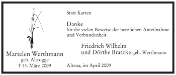 Traueranzeige von Martelen Werthmann von Tageszeitung