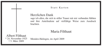 Traueranzeige von Albert Filthaut von Tageszeitung