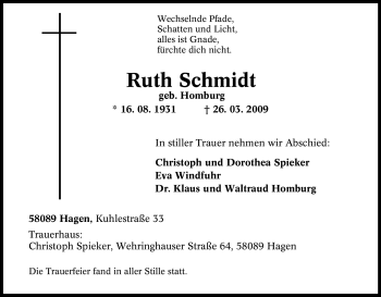 Traueranzeige von Ruth Schmidt von Tageszeitung