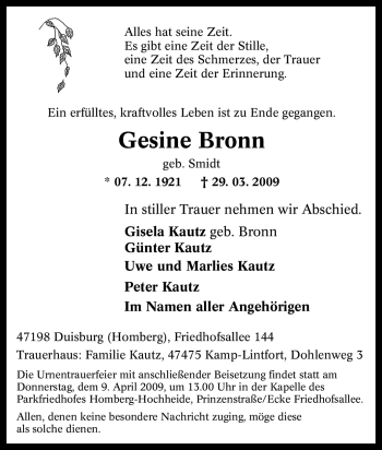 Traueranzeige von Gesine Bronn von Tageszeitung