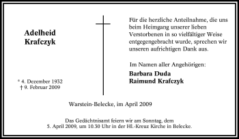 Traueranzeige von Adelheid Krafczyk von Tageszeitung