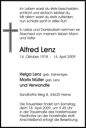 Traueranzeige von Alfred Lenz von Tageszeitung