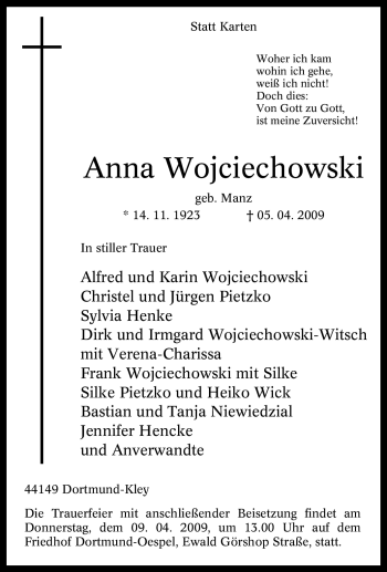 Traueranzeige von Anna Wojciechowski von Tageszeitung