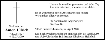 Traueranzeige von Anton Ullrich von Tageszeitung