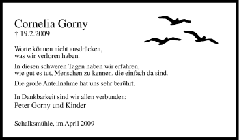 Traueranzeige von Cornelia Gorny von Tageszeitung